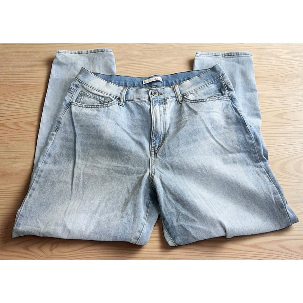 So High Rise Mom Jeans Sz 13 Waist 31 Light Blue Wash Stretch 27" Inseam